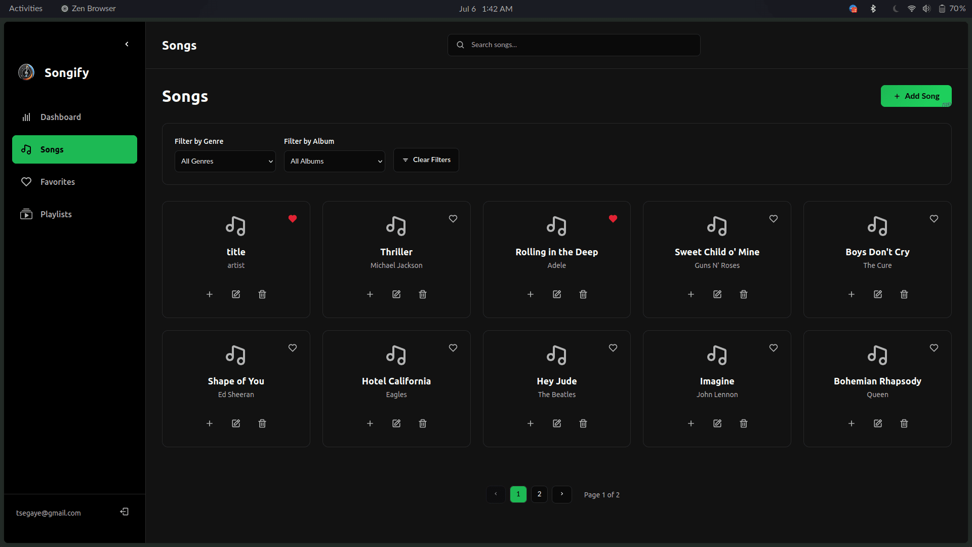 Screenshot of Songify project