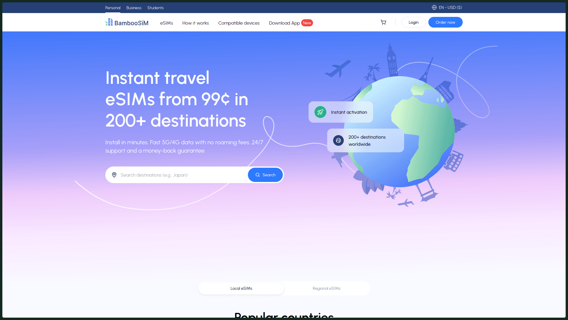 Screenshot of BambooSIM – Sim Cards E‑commerce project